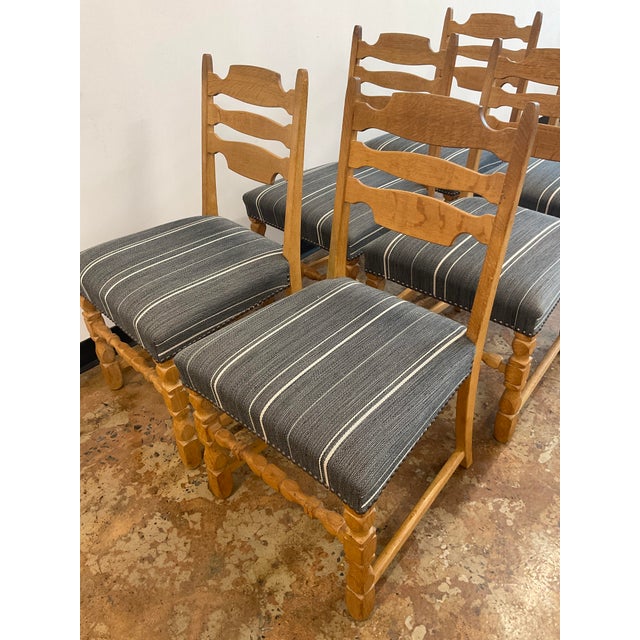 Six Razorback Oak Dining Chairs in the Style of Henning Kjærnulf, Denmark, 1960s For Sale - Image 15 of 16