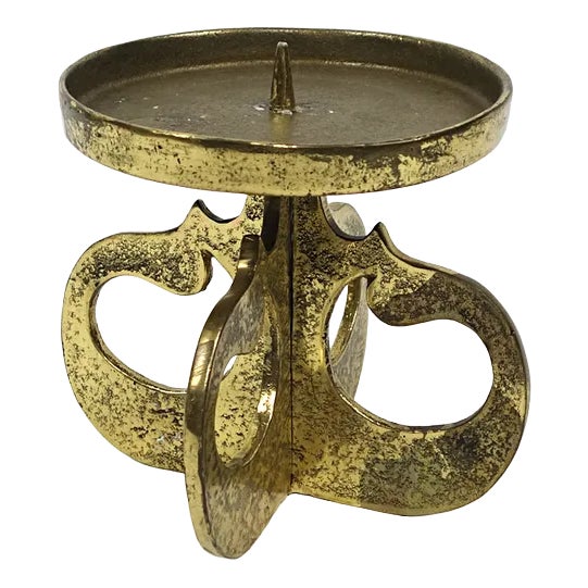 Mid-Century Modern Heavy Black Copper Low Table Model Candleholder For Sale