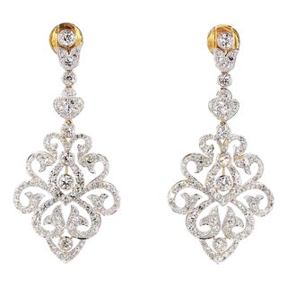 1970s 4.29 Carat Round Brilliant Cut Diamond Gold Earrings, Pair For Sale