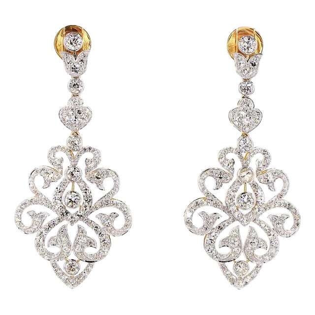 1970s 4.29 Carat Round Brilliant Cut Diamond Gold Earrings, Pair For Sale
