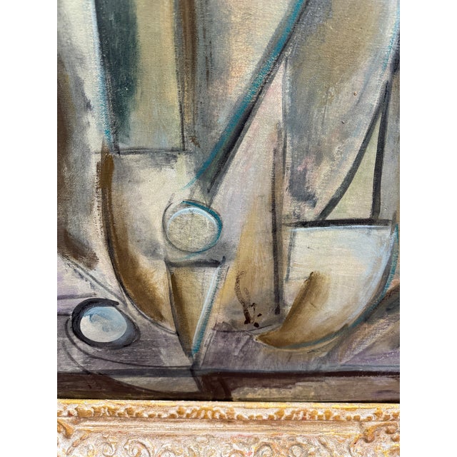 Textile 1960s Lucia Lopez Figurative Cubist Painting For Sale - Image 7 of 7