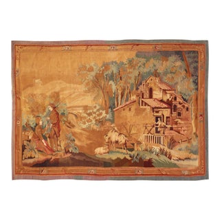 19th Century Antique French Verdure Tapestry With a Countryside Scene For Sale