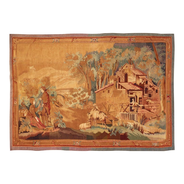 19th Century Antique French Verdure Tapestry With a Countryside Scene For Sale