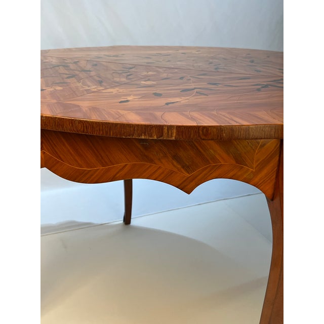 Brown Mid 20th Century French Louis XV Style Marquetry & Gilt Bronze Table For Sale - Image 8 of 11