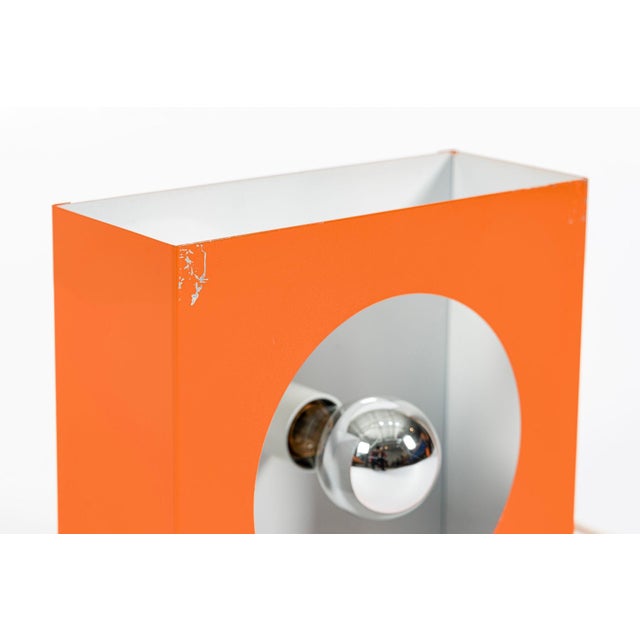 Orange Vintage Mid Century Modern Attributed to Disderot Orange Metal Wall Light Sconces For Sale - Image 8 of 10