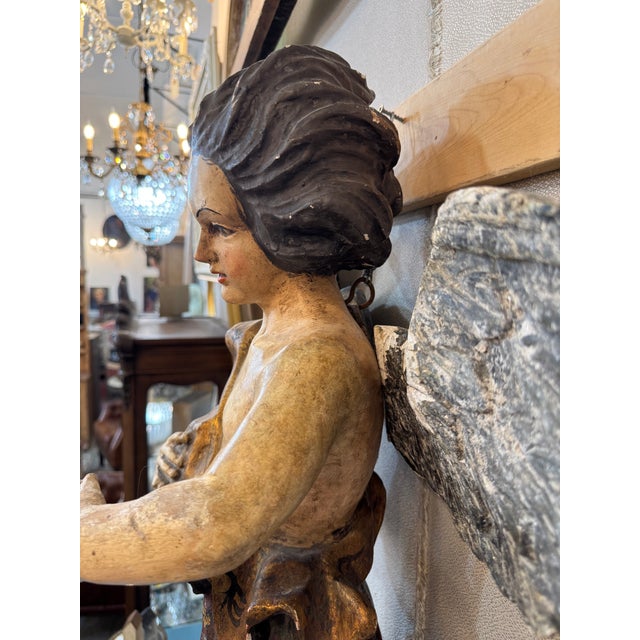Antique Italian Carved Wood Angel, Original Paint, Circa 1880s For Sale - Image 9 of 17