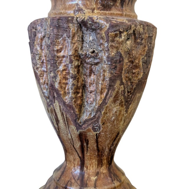 Brown Vintage Hand-Carved Wabi-Sabi Chrysanthemum Wood Vase For Sale - Image 8 of 11