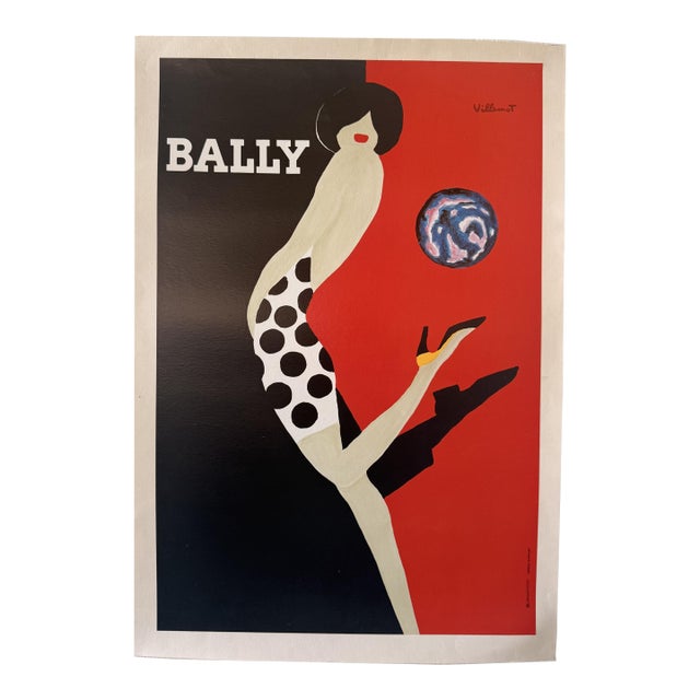 Vintage Bernard Villemot “Bally” French Advertising Poster, Circa 1960s–70s, Linen Backed For Sale