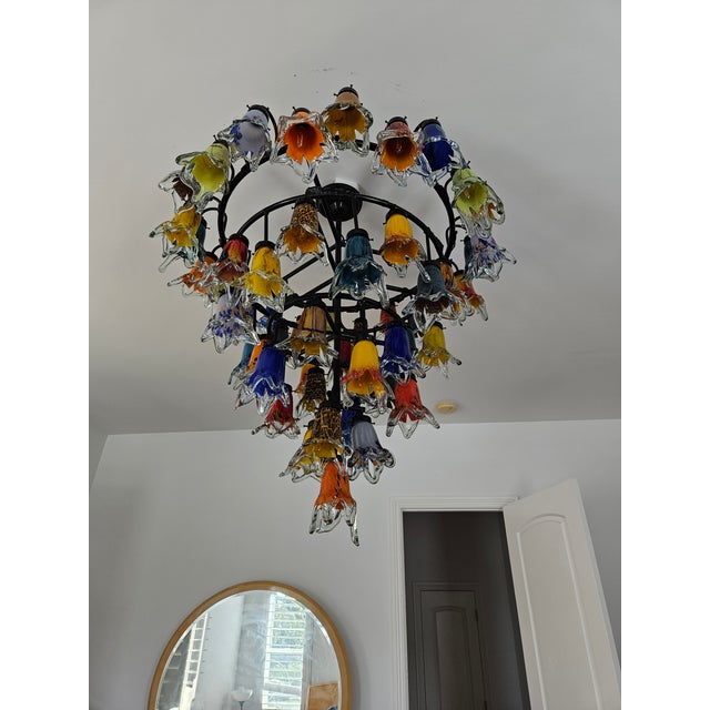 Art Nouveau 1990s Handmade 4 Levels Wrought Iron Chandelier For Sale - Image 3 of 11