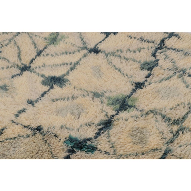 1960s Vintage Swedish Rya Rug With Teal Geometric Lattice on Beige Field - Rug & Kilim For Sale - Image 5 of 10