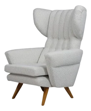 Mid-Century High Back Lounge Chair in Bouclé Fabric, 1950s