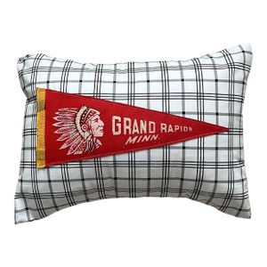 Minnesota Grand Rapids Vintage Pennant on New Woven Plaid Throw Pillow