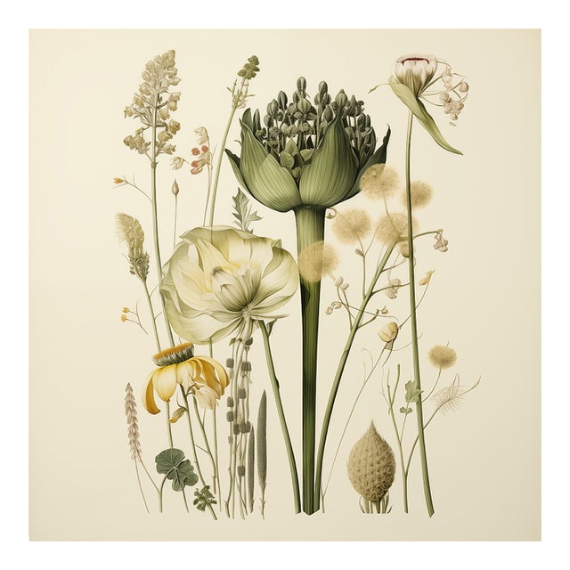 Vintage Botanical Garden Study No. 13 | Botanical Wall Art in Dark Green & Cream For Sale