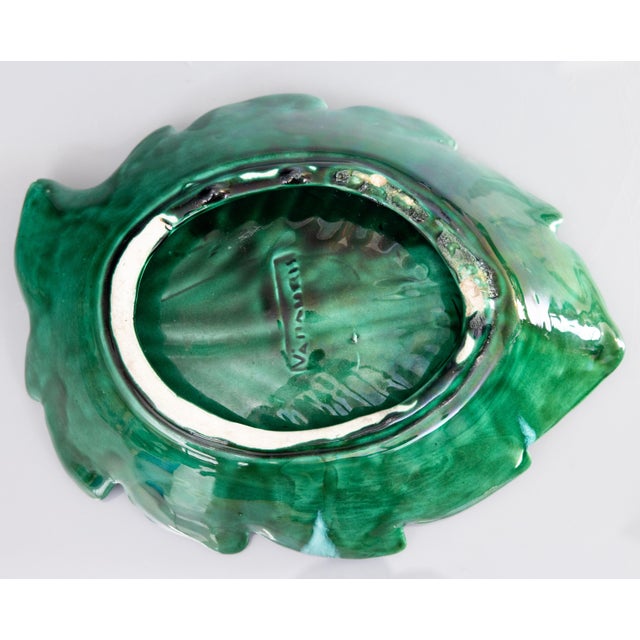 Green Large Mid Century French Vallauris Green Swirl Majolica Leaf Platter Centerpiece For Sale - Image 8 of 9