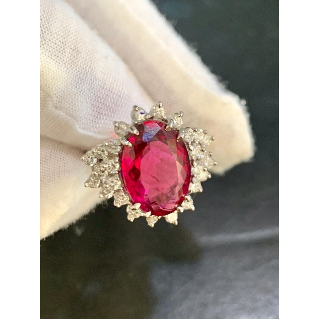 7.5 Carat Oval Rubellite and 1 Carat Diamond 18 Karat Gold Cocktail Ring Estate For Sale - Image 18 of 18