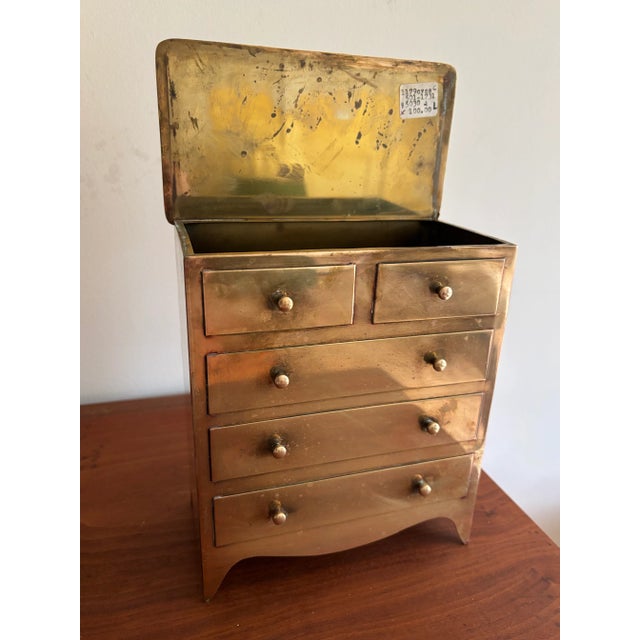 Mid-Century Modern Charming Vintage Brass Miniature Dresser Chest Lidded Box For Sale - Image 3 of 5