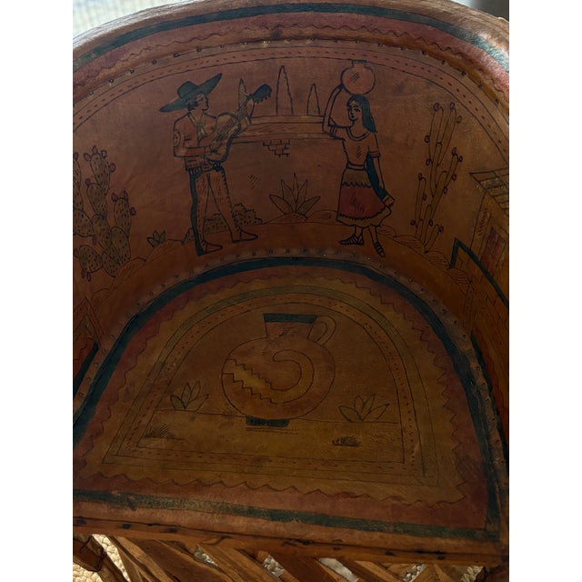 1940s Vintage Equipale Folk Art Leather Chair From Mexico 1930’s-40’s For Sale - Image 5 of 11