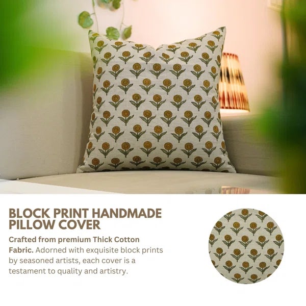 Add a burst of handcrafted charm to your home with Fabdivine’s Genda Pushp block print cushion cover. Made from off white...