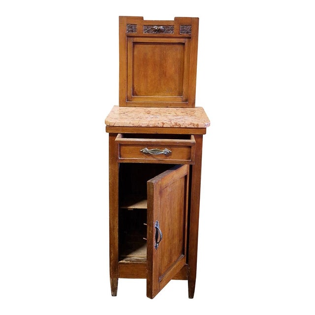 Tall Wooden Bedside Tables with Marble Top, 1970s, Set of 2 For Sale - Image 11 of 14