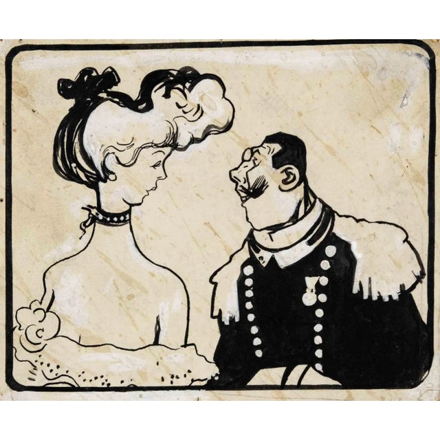 China ink and white lead drawing realized by Gabriele Galantara for "L'Asino" in the first years of 20th Century. Not...