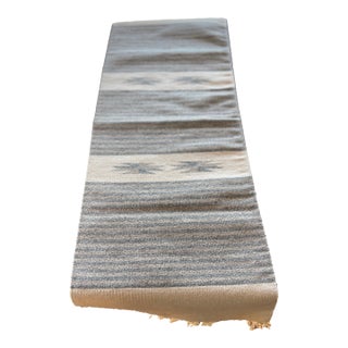 Chimayo Ortega Gray Blue Beige Geometric Runner Weaving With Label For Sale