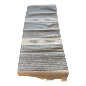 Chimayo Ortega Gray Blue Beige Geometric Runner Weaving With Label