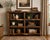 A distinctive handcrafted rustic bookcase combining richly figured natural wood with dark corrugated metal backing. The...