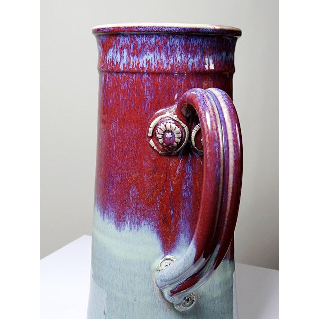 Aqua Large Flamed Oxblood Glazed Stoneware Art Jug by Michel Goldstyn for Lévéjac, 1990s For Sale - Image 8 of 15