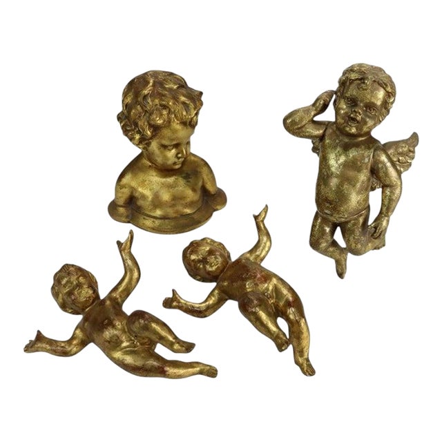 Four Niccolini Italia Giltwood Cherub Sculptural Architechtural Elements C1950 For Sale
