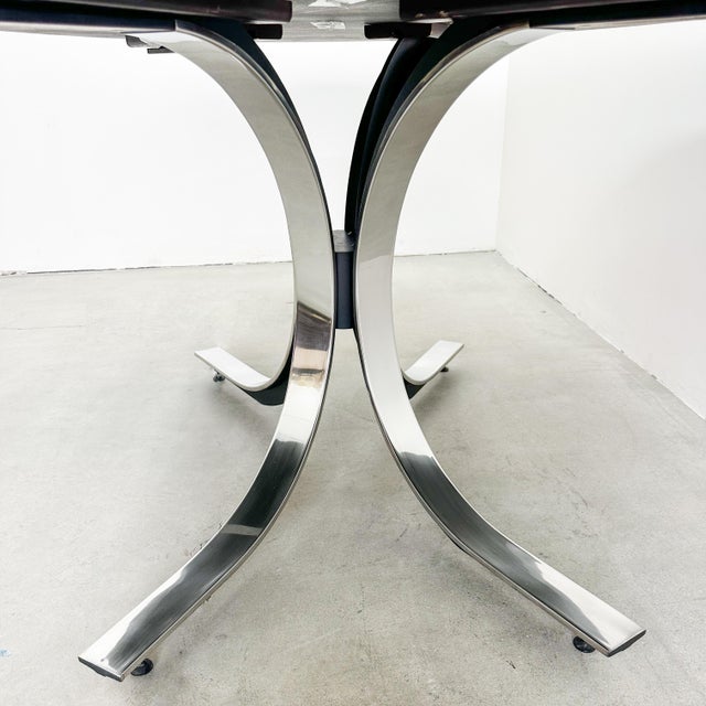 Brown Vintage 1970s Stow & Davis Oval Dining Table – Walnut Starburst Top & Chrome Base MCM For Sale - Image 8 of 10