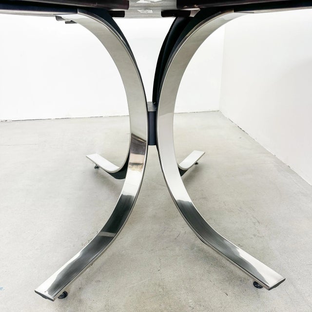 Brown Vintage 70s Osvaldo Borsani Oval Dining Table Walnut Starburst Top & Chrome Base For Sale - Image 8 of 10
