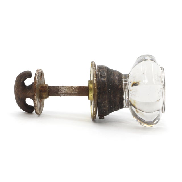 Antique Round Glass Octagon Closet Door Knob Set For Sale - Image 4 of 7