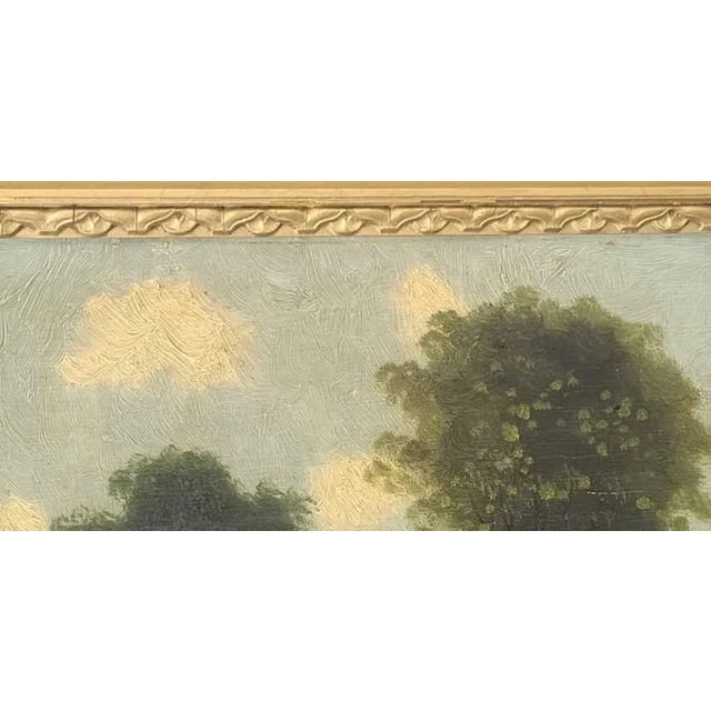 Antique European Village Landscape Oil on Wood Panel in Original Gilt Frame, C. 1900 For Sale - Image 4 of 4