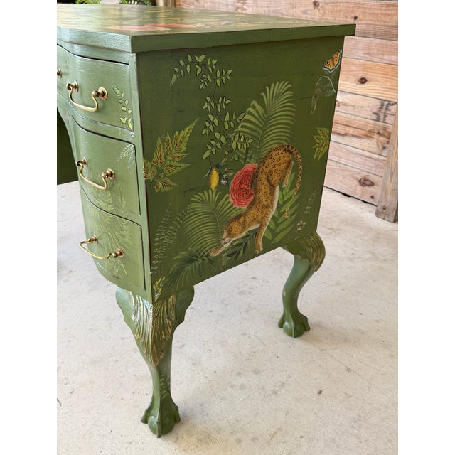 Avocado Antique Solid Wood Vanity or Console – Custom Hand-Painted Boho Tropical Décor For Sale - Image 8 of 12