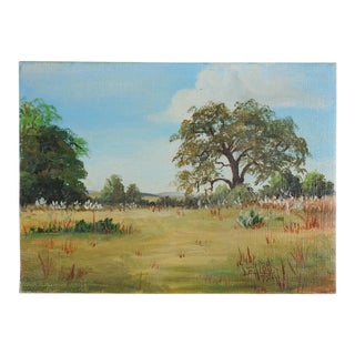 Vintage Oak Tree and Cactus Landscape Painting For Sale