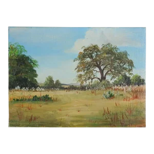 Vintage Oak Tree and Cactus Landscape Painting