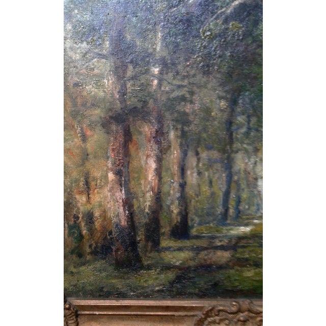 Wood Frederick Leo Hunter 1939 Birch Woodland Oil Painting, Signed, Ornate Gilt Rococo Frame For Sale - Image 7 of 8