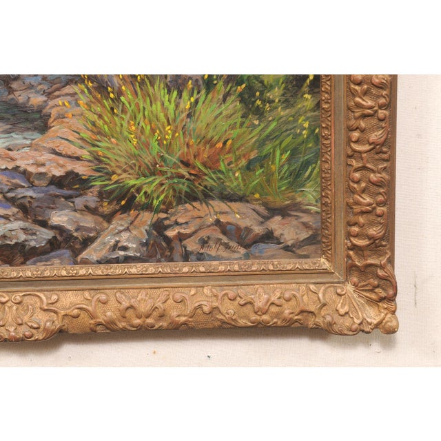 Wood Early 20th Century Swedish Shoreline Painting, Beautiful Frame For Sale - Image 7 of 13