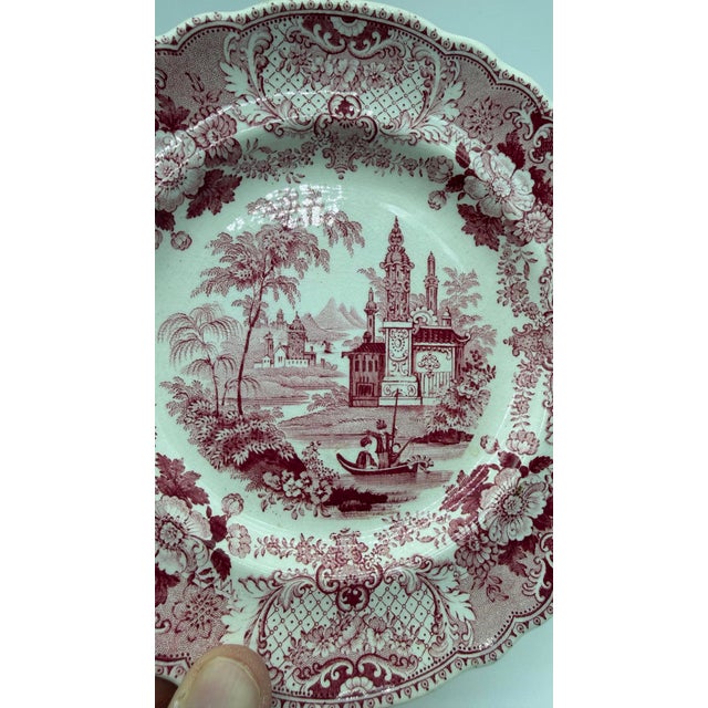 A Very Rare Pair of Antique Red Transferware "Pennsylvania" Pattern Luncheon Plates, Circa 1830's For Sale - Image 12 of 12