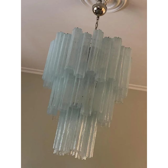 Ice Blue Murano Glass Tubular Chandelier For Sale - Image 4 of 10