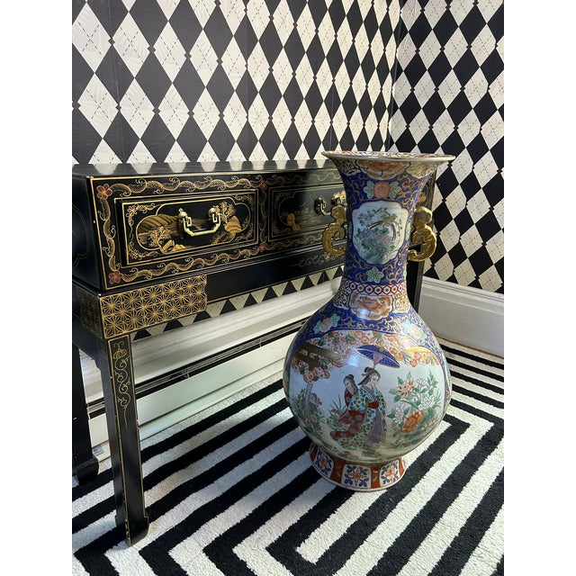 Tall Floor Baluster Form Chinese Porcelain Vase Pair, Chinoiserie 33" For Sale - Image 12 of 12