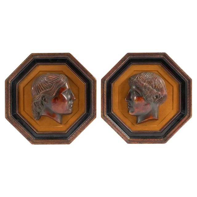 Mid 20th Century Mid 20th Century Octagonal Framed 'Pompeiian Red' Pottery Roman Medallions - a Pair For Sale - Image 5 of 7