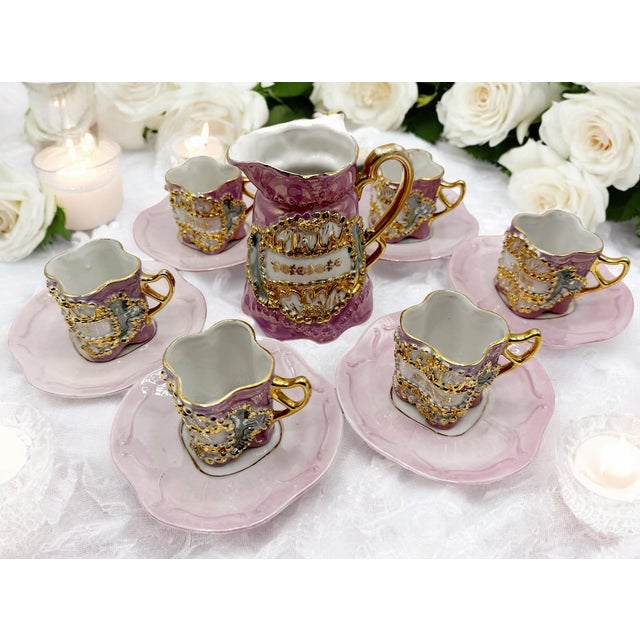 Baroque Porcelain Coffee Service with Gold and Pink Decorations, Set of 13 For Sale - Image 6 of 14
