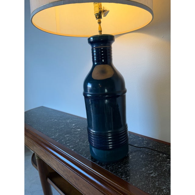 1960s Mid-Century Modern Bitossi Style Blue Glazed Ceramic Table Lamp For Sale In Miami - Image 6 of 14