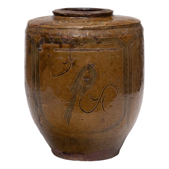 Chinese Bird & Flower Vinegar Pot, C. 1850 For Sale