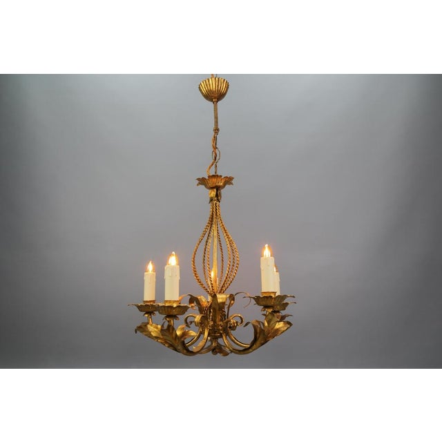 Italian Hollywood Regency Style Five-Light Chandelier in Gilt Metal, 1970s For Sale - Image 10 of 18