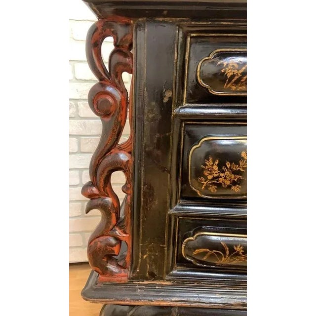 Black Antique Chinese Black & Red Lacquered Chinoiserie Altar Table For Sale - Image 8 of 11