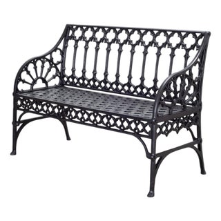 English Coalbrookdale Style Cast Gothic Revival Garden Bench For Sale
