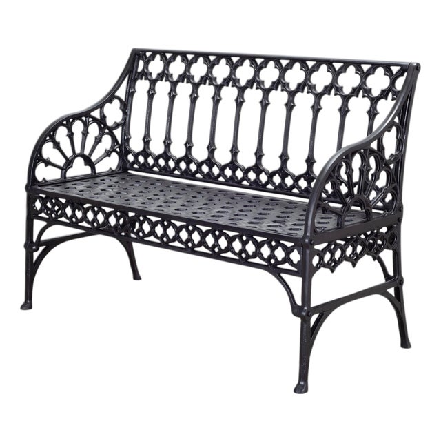 English Coalbrookdale Style Cast Gothic Revival Garden Bench For Sale