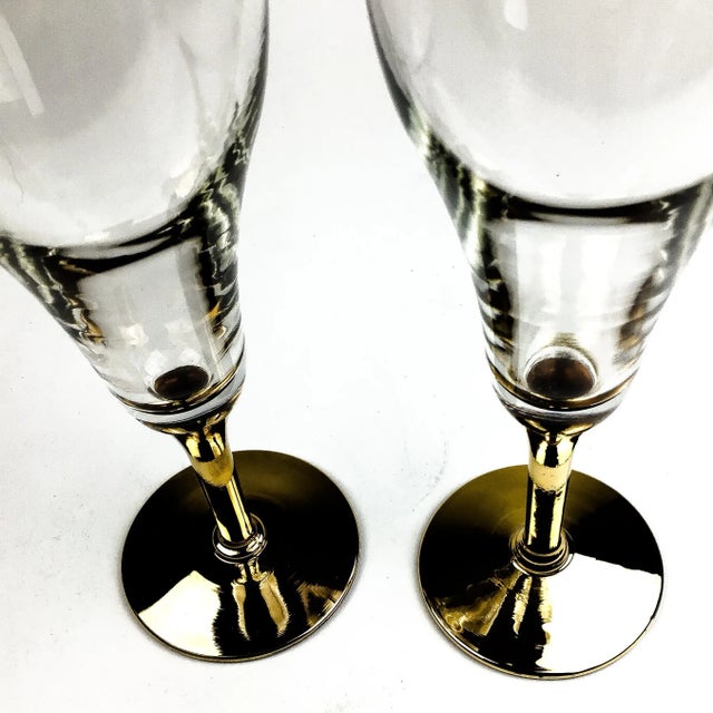 1970s Vintage Gold Stem Rimmed Champagne Glasses For Sale - Image 5 of 11